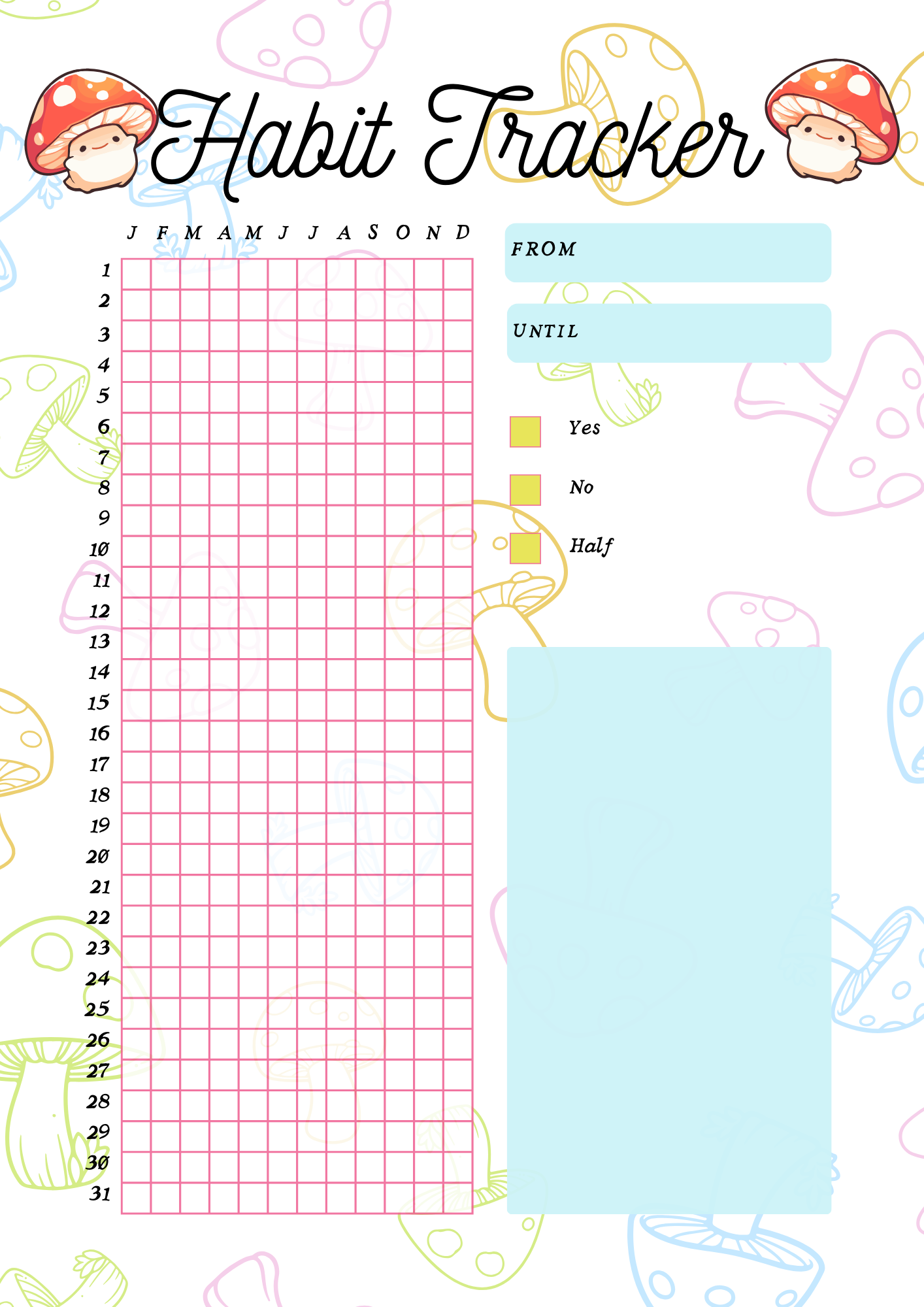 daily planner, habit tracker-mushrooms