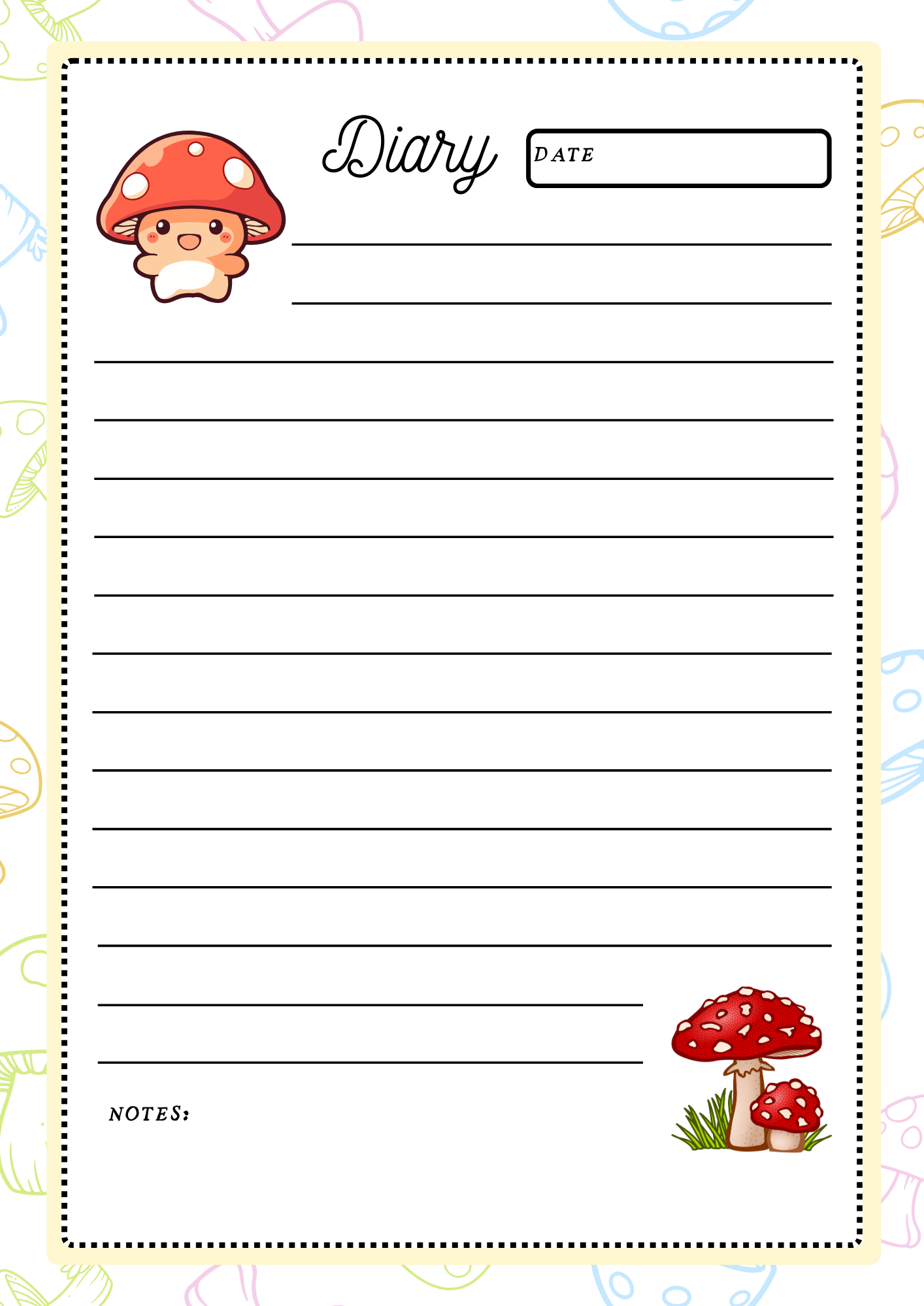 daily planner, dairy-mushrooms