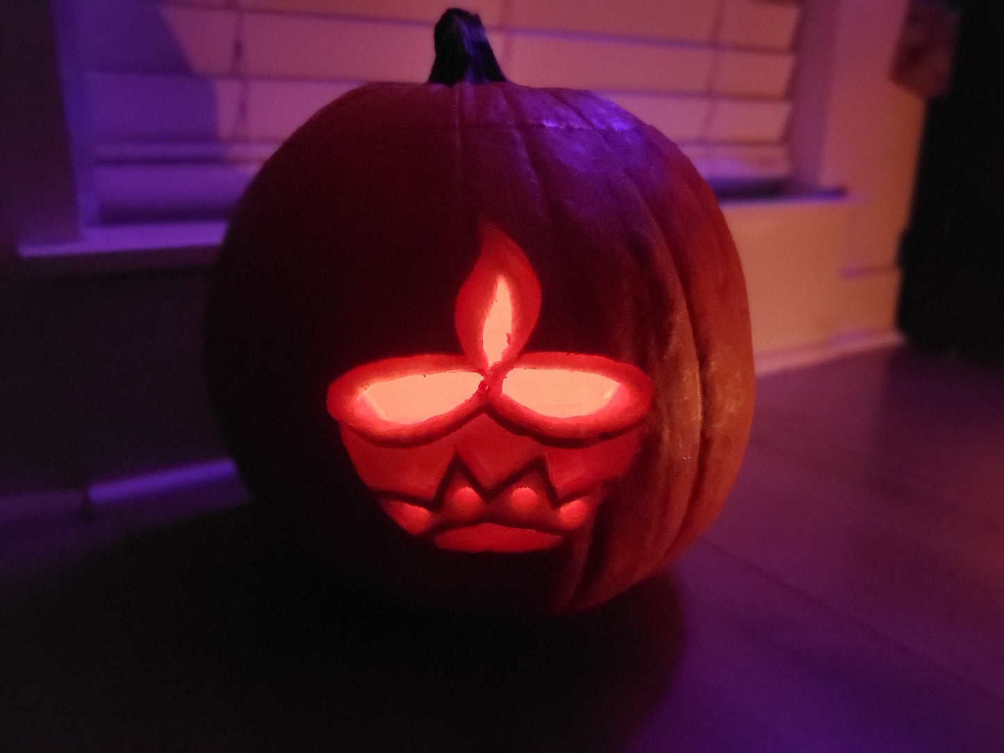 Diya carved out on pumpkin using diya coloring page as a stencil