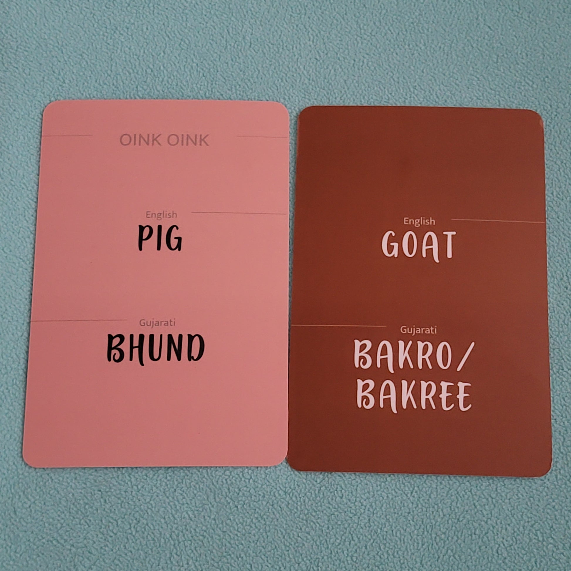 Pig, bhund, goat, bakro, bakree, in English and gujarati transliteration