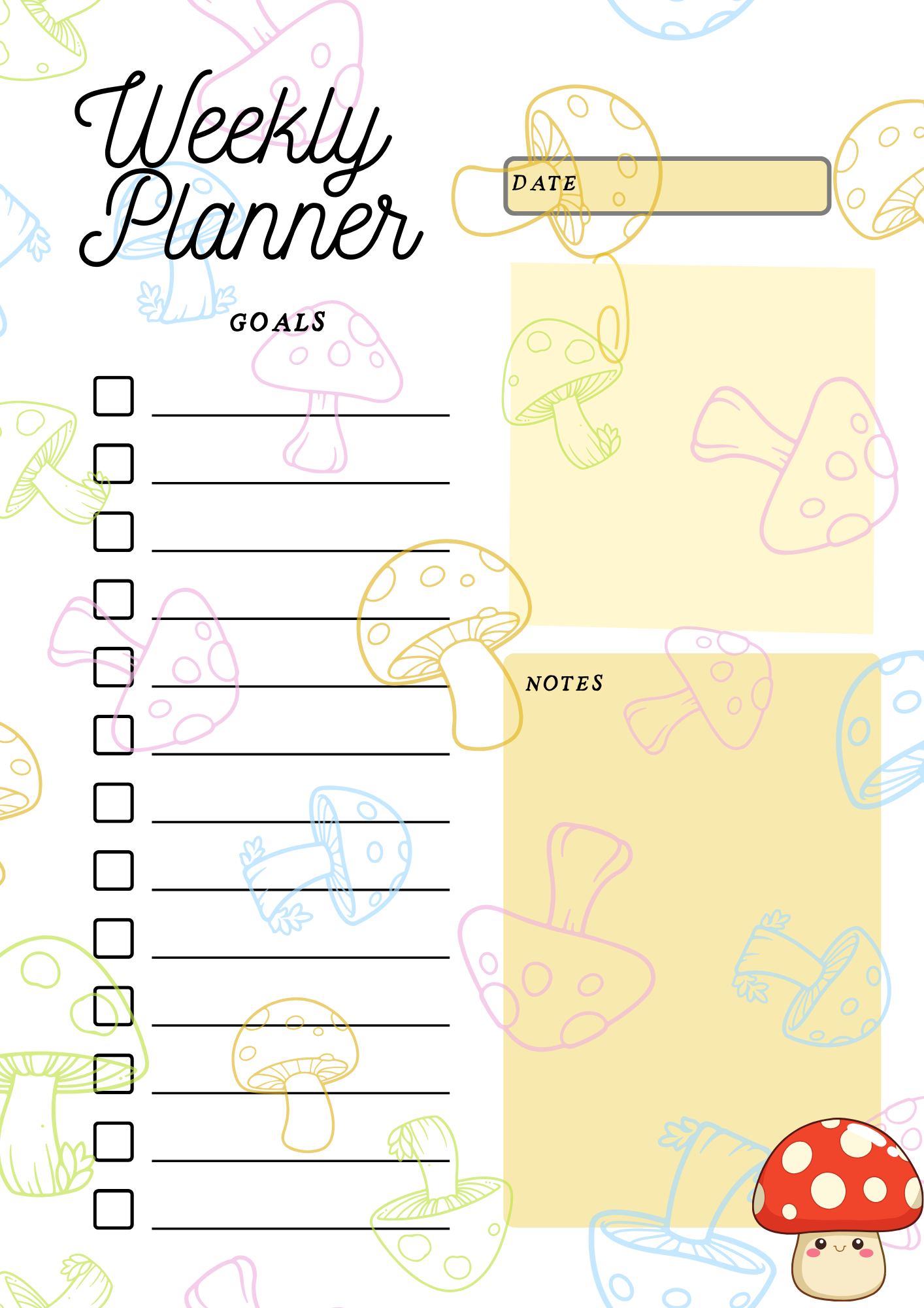 daily planner, Weekly planner-mushrooms