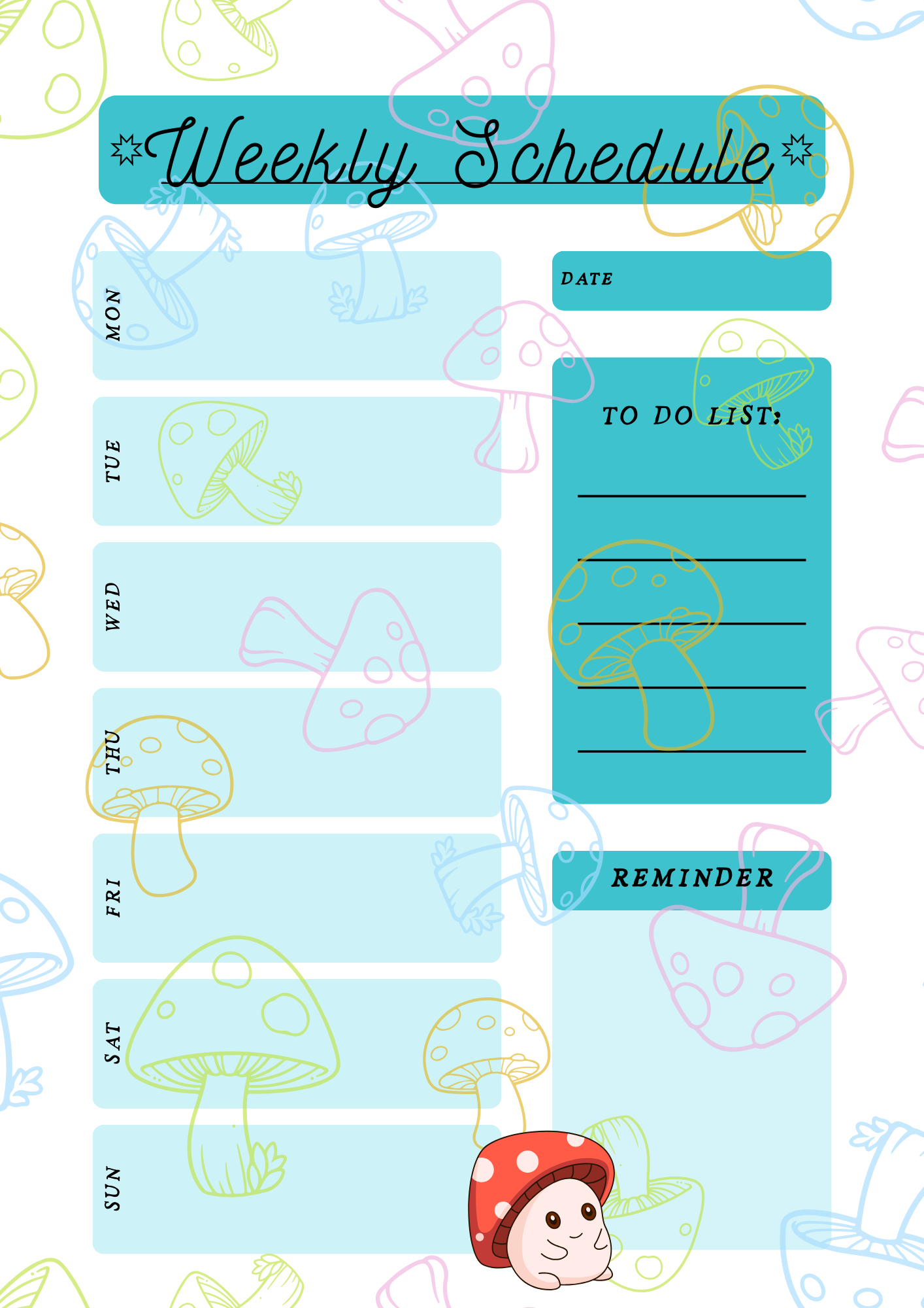 daily planner, weekly schedule-mushrooms
