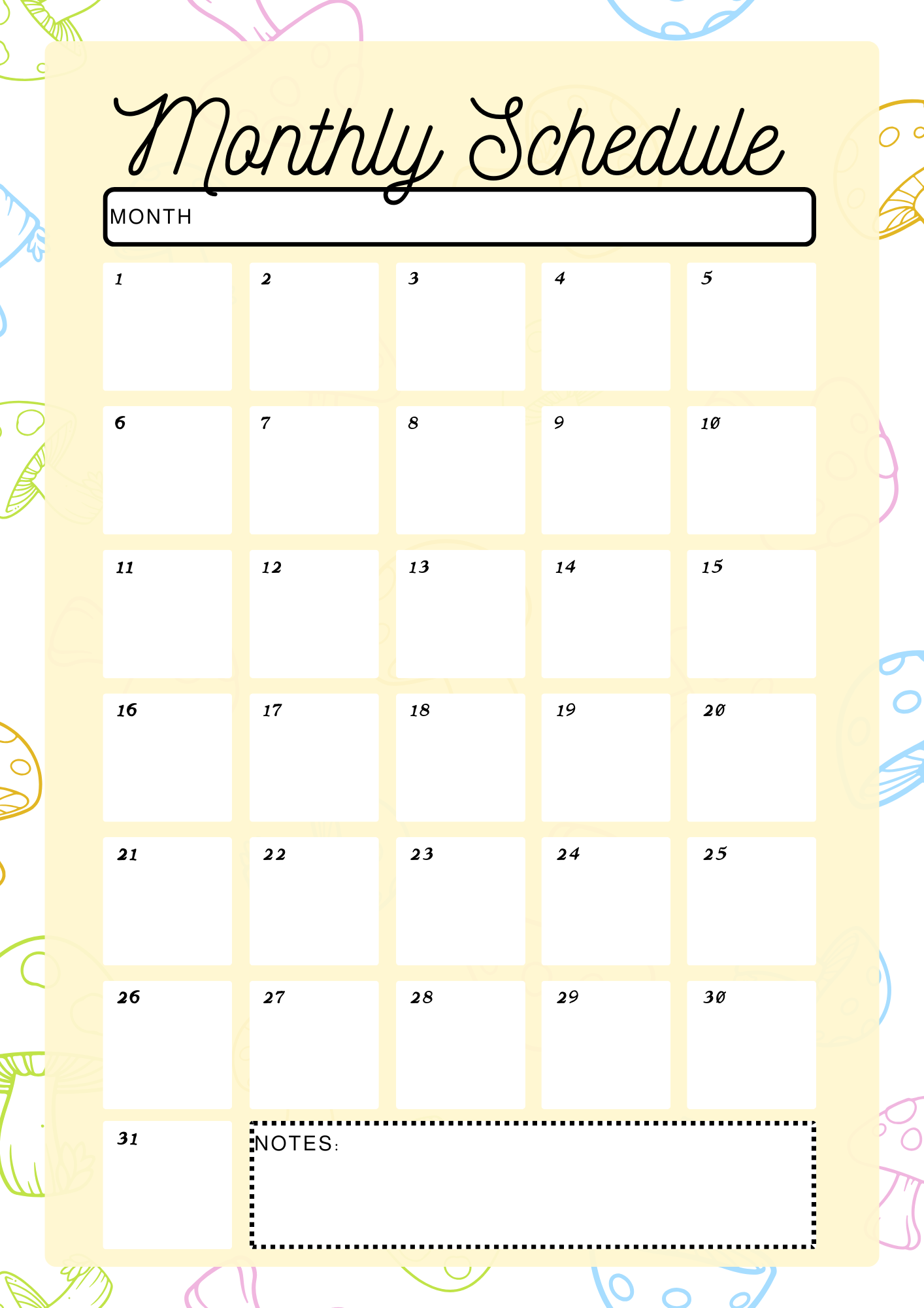 daily planner, monthly schedule-mushrooms