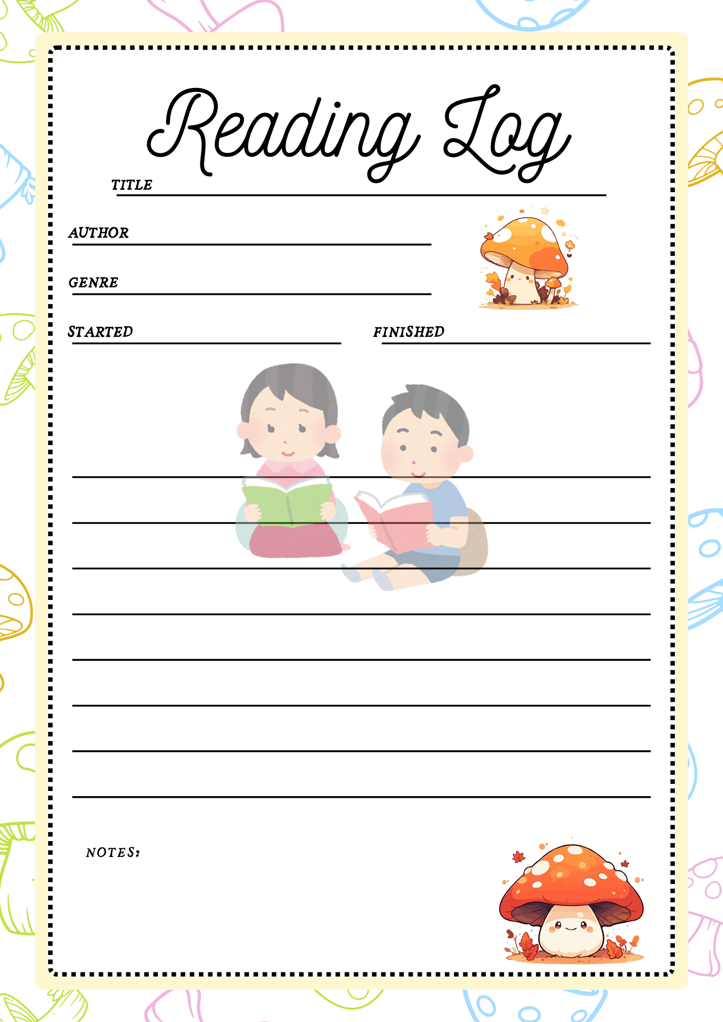 daily planner, reading log-mushrooms