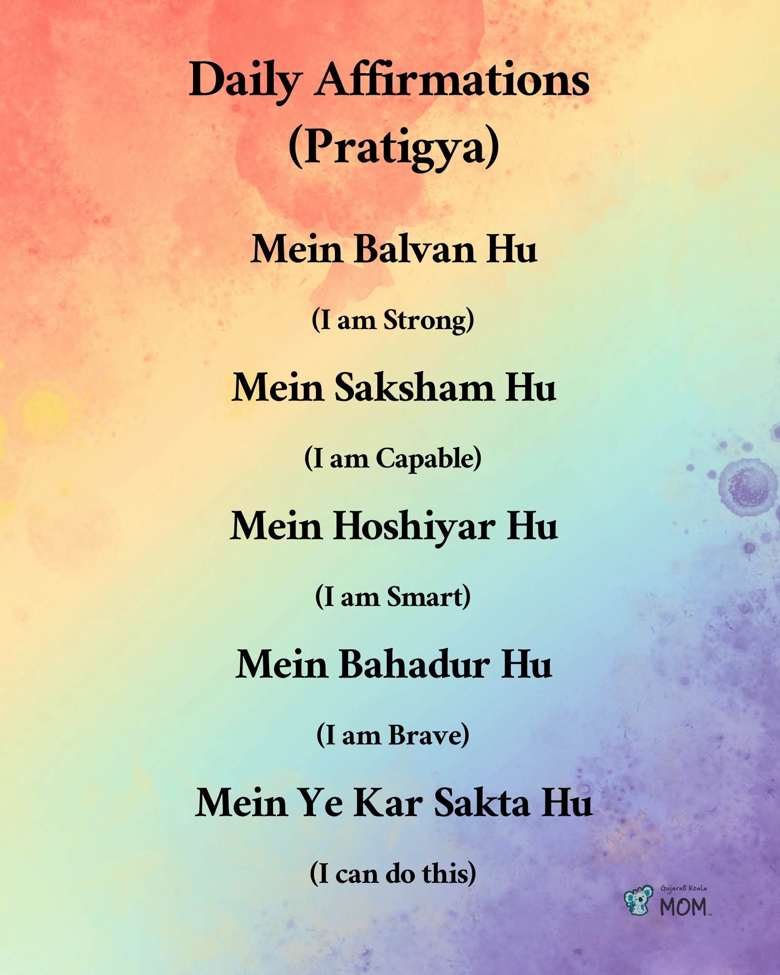 daily affirmations poster : rainbow colors