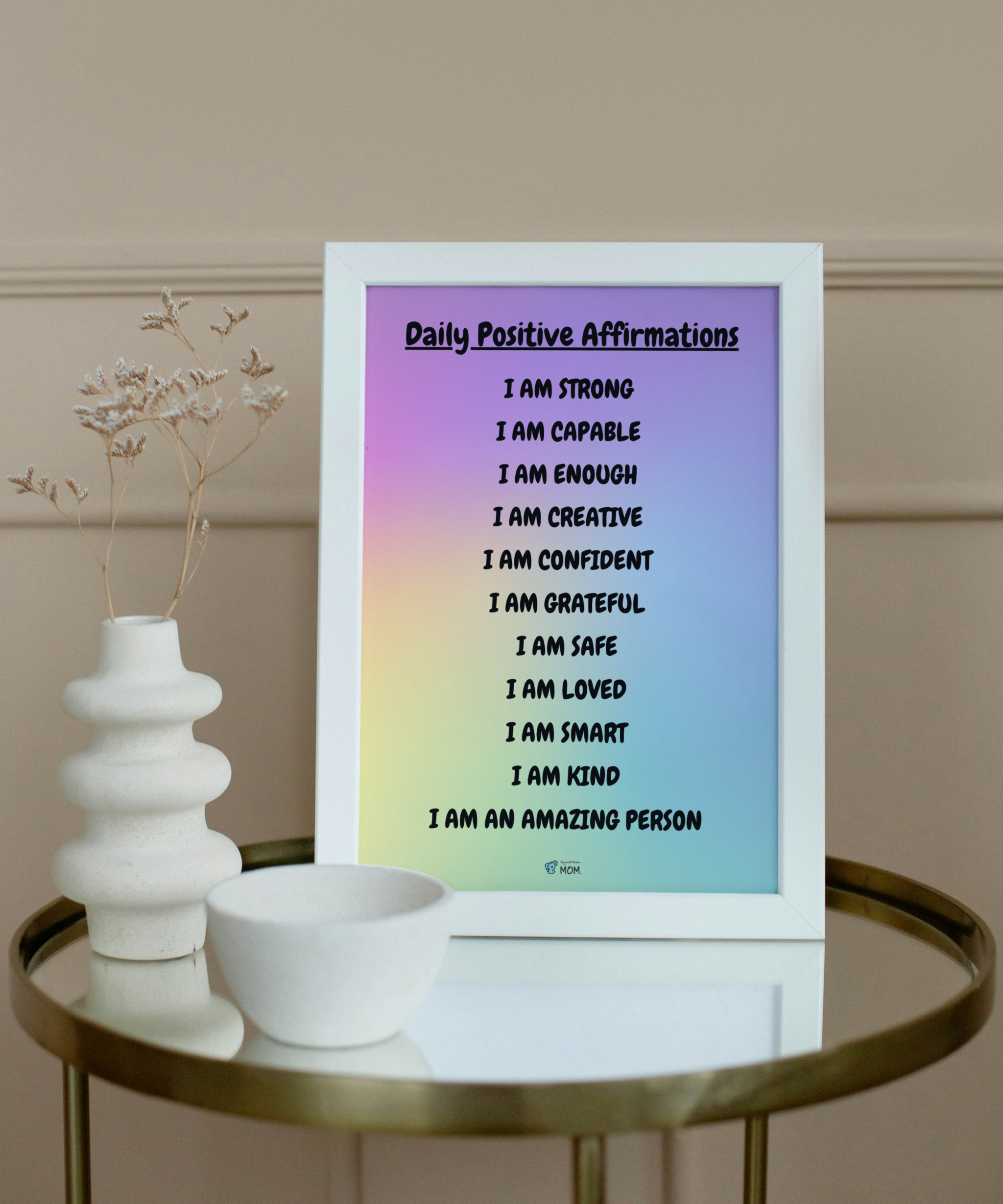daily affirmations poster: chewy font on the frame