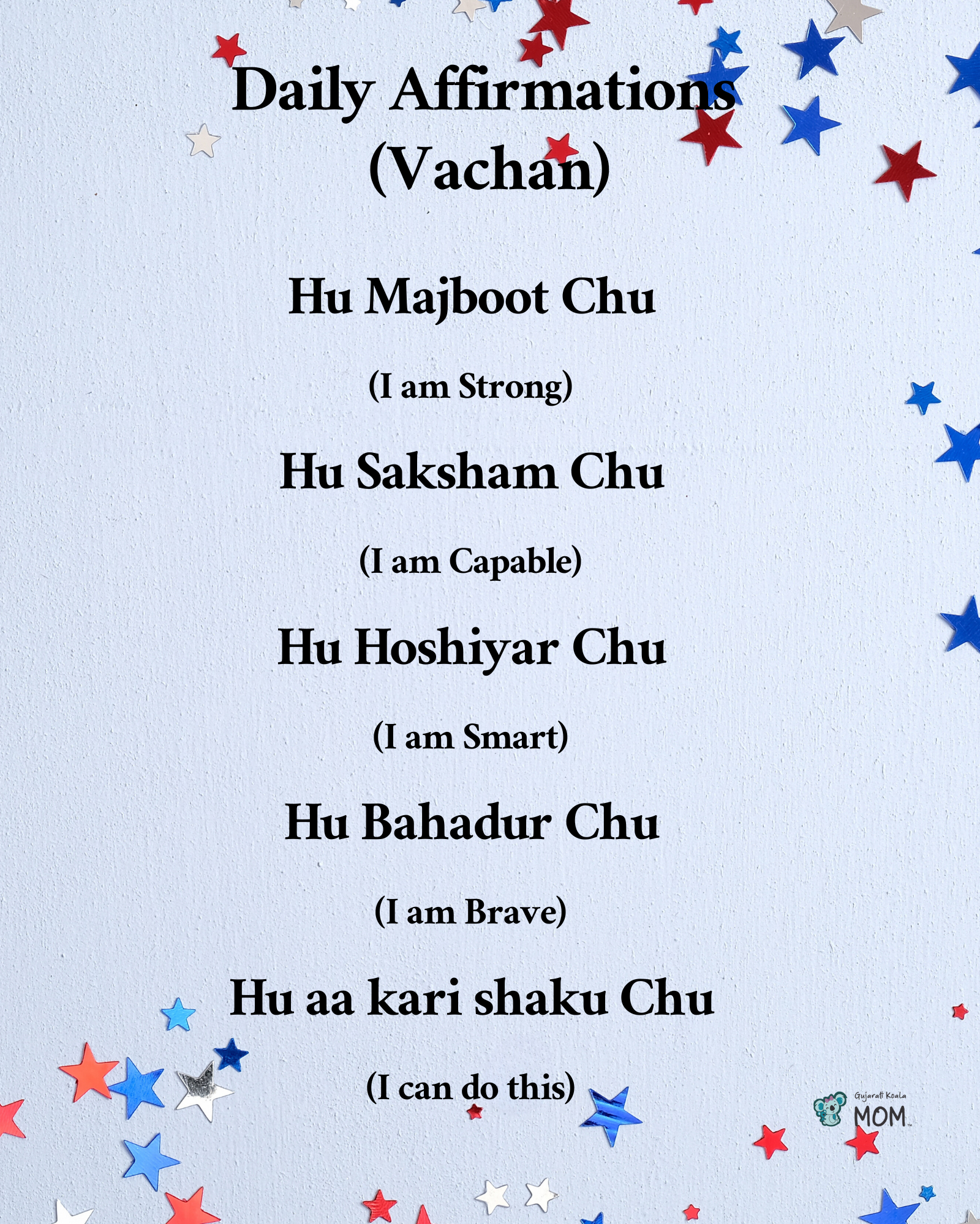 Affirmations Poster Gujarati : Red, white and blue