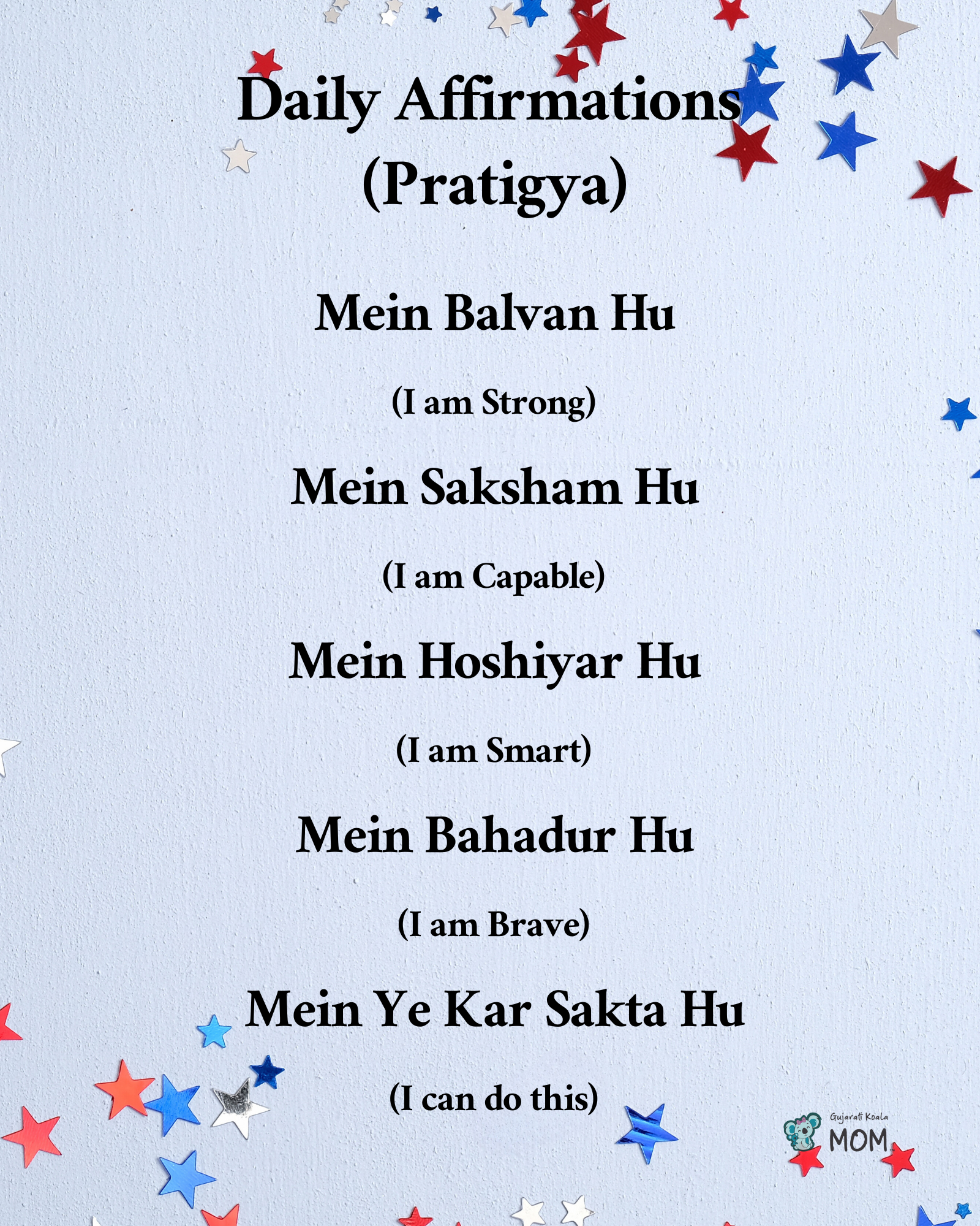 daily affirmations poster : American flag colors, red and blue