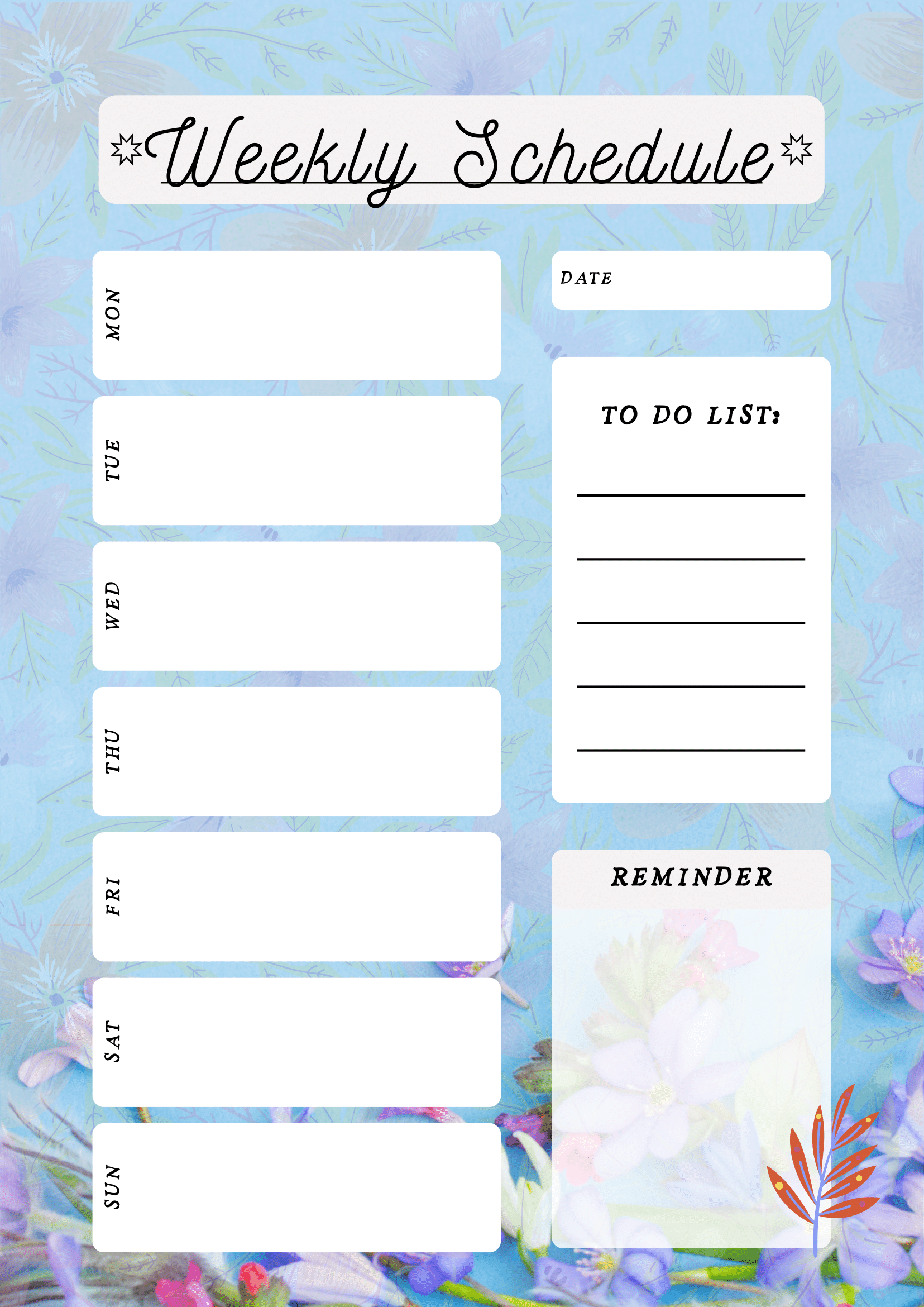 daily planner, weekly schedule-flowers