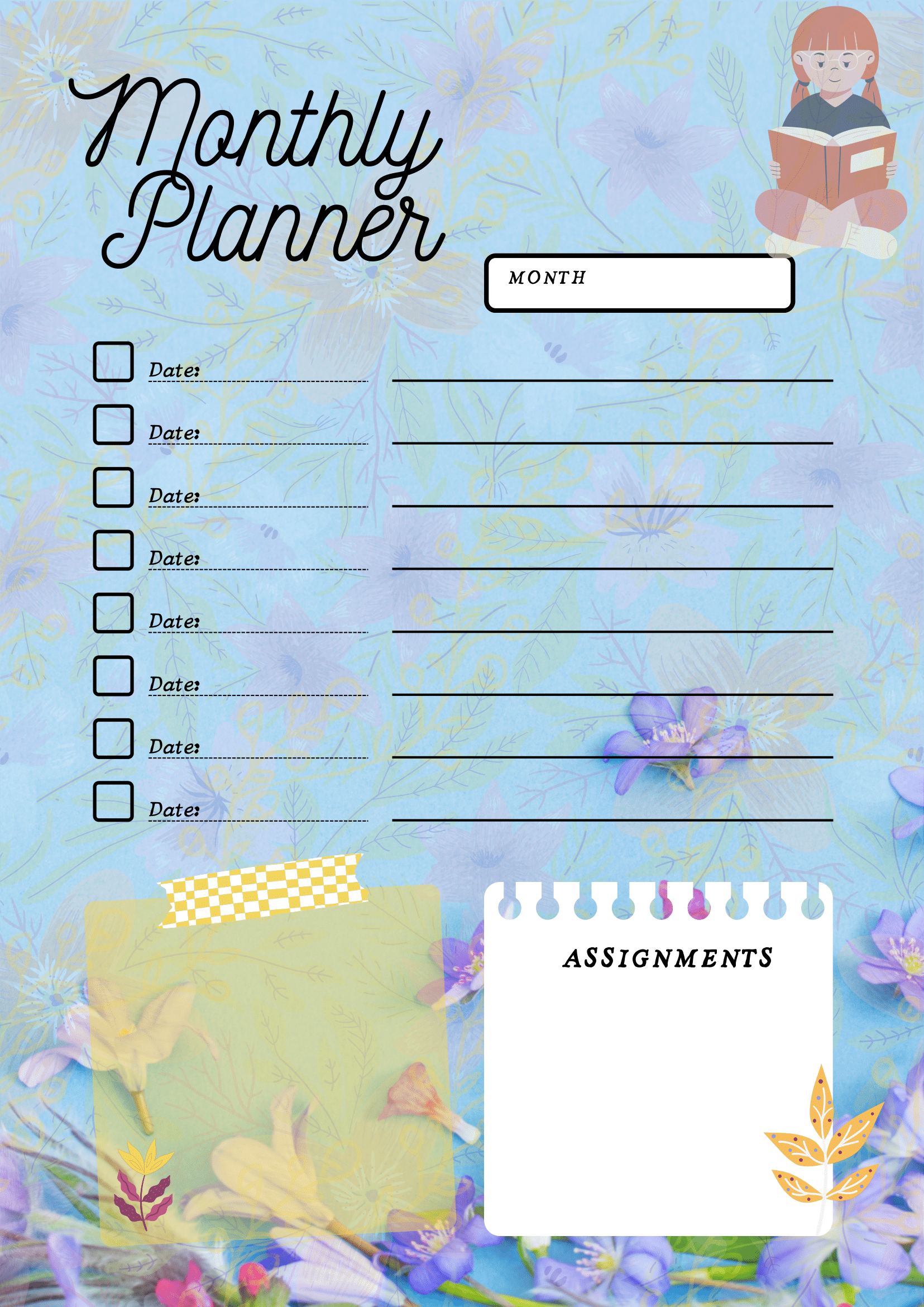 daily planner, monthly planner-flowers
