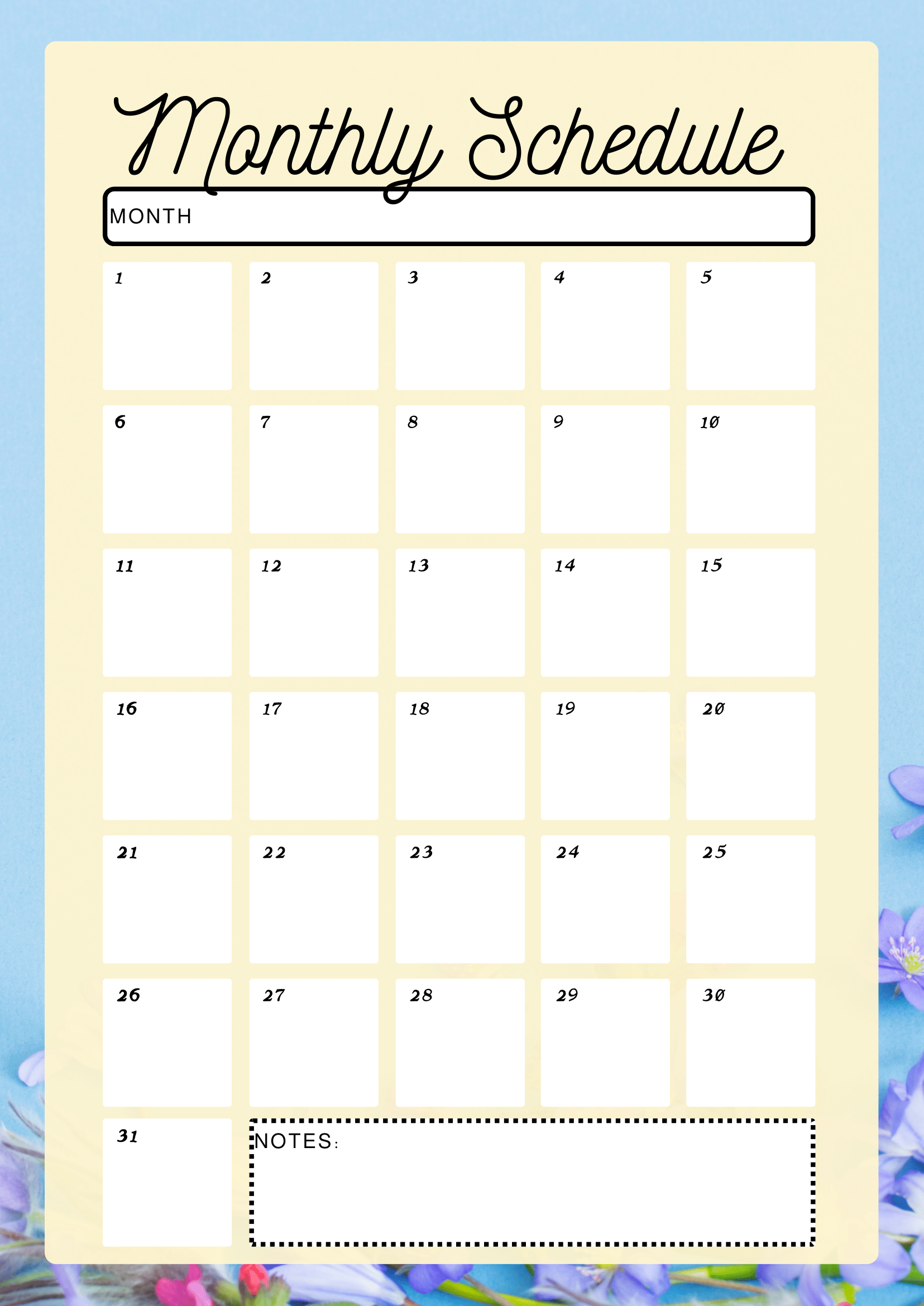 daily planner, monthly schedule-flowers