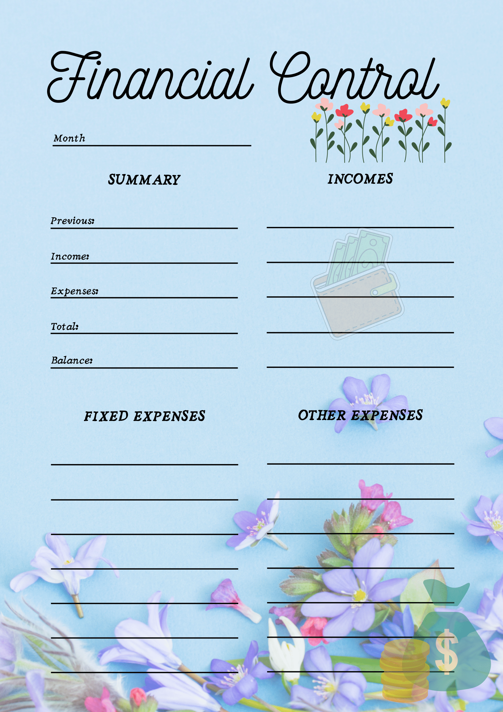 daily planner, Financial Control-Flowers