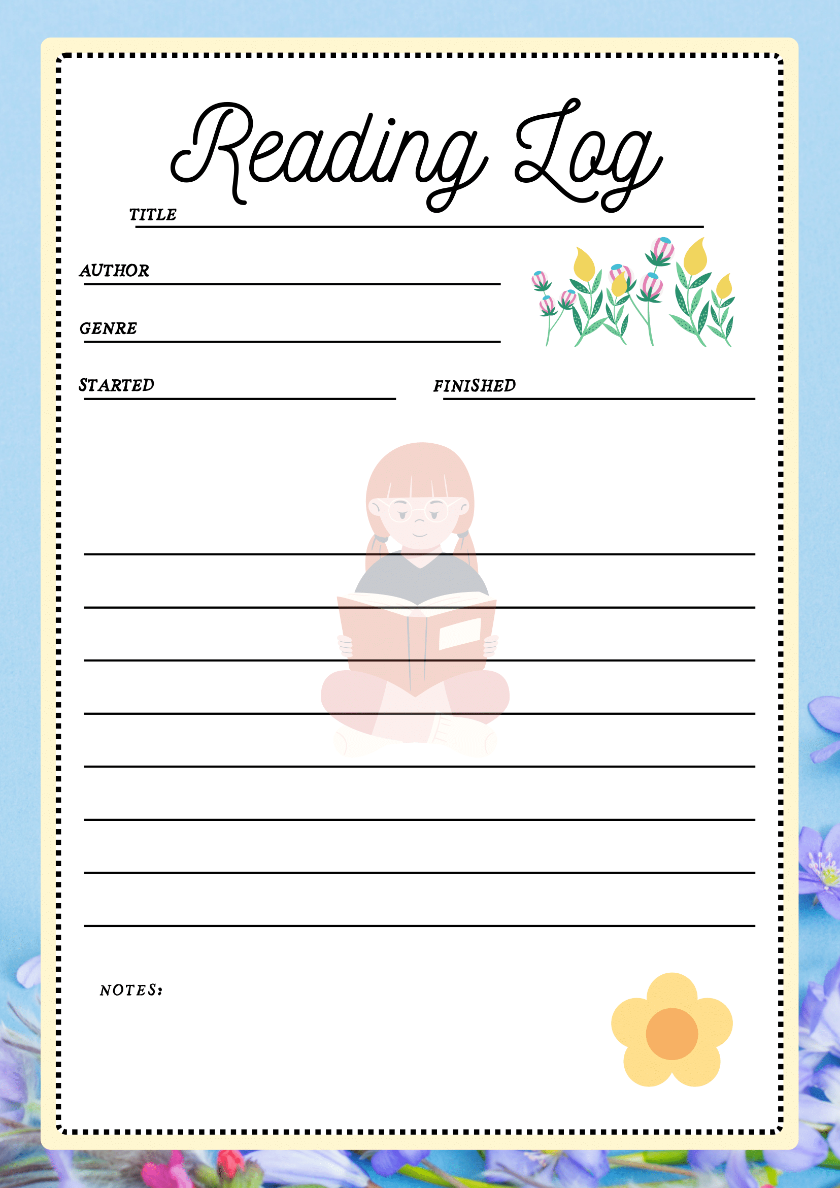 daily planner, Reading Log-Flowers