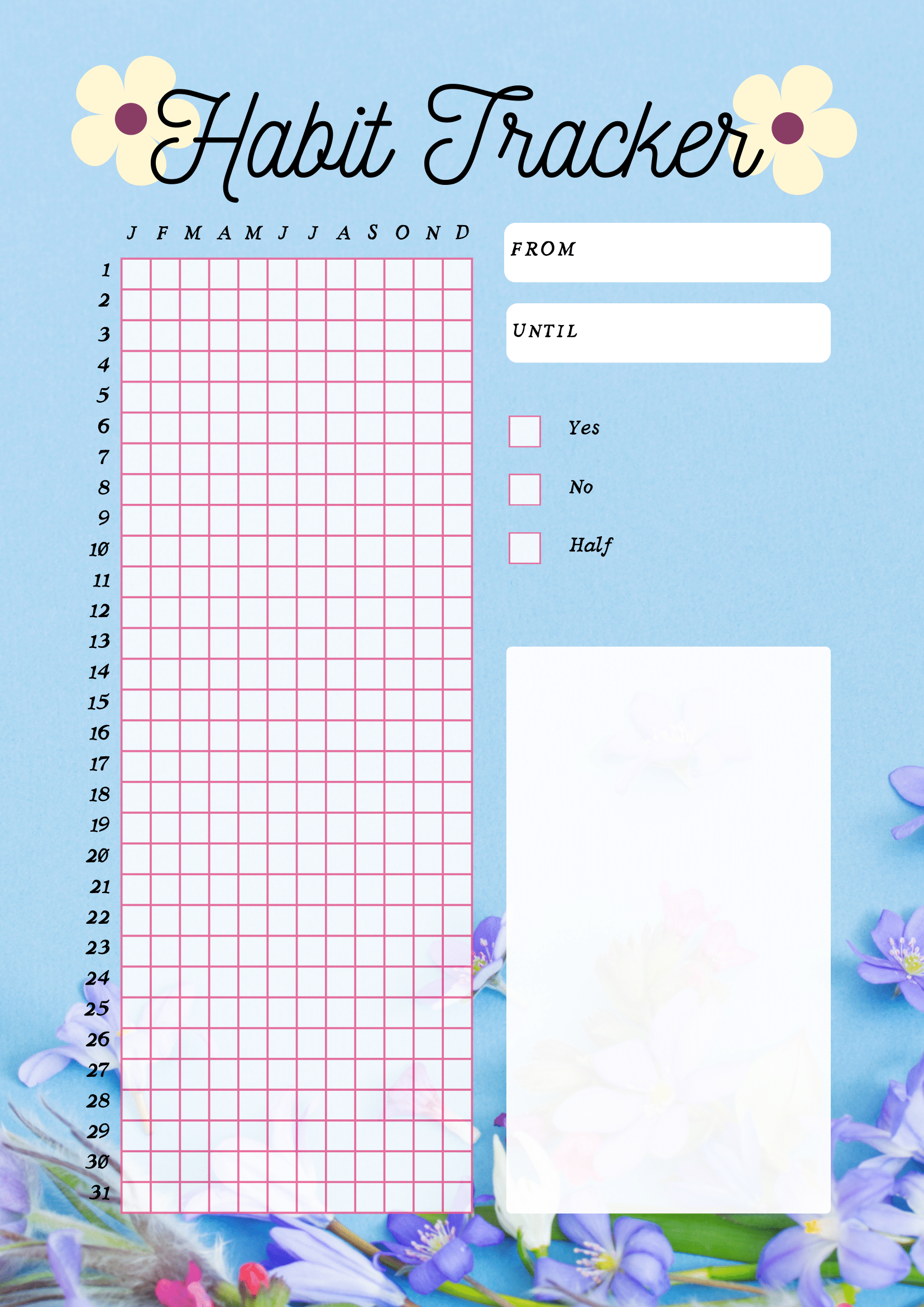 daily planner, Habit Tracker- Flowers