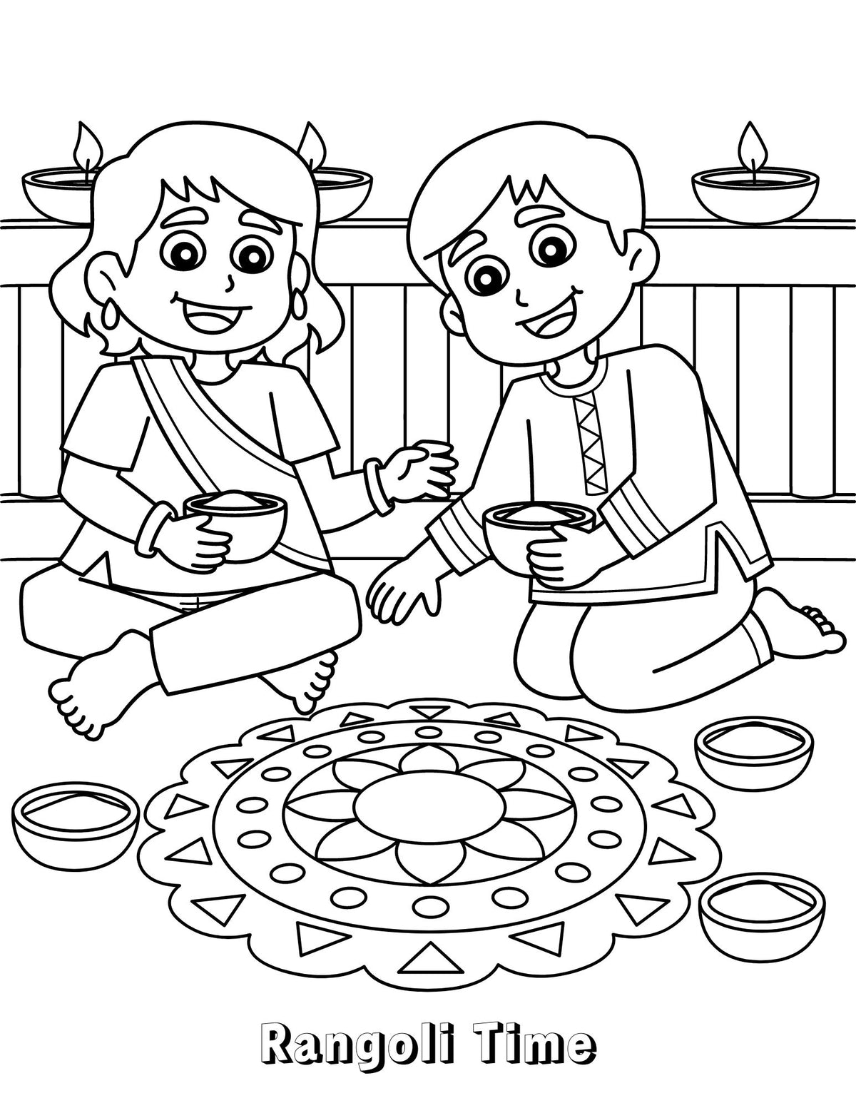 Printable Coloring Page-Rangoli Time