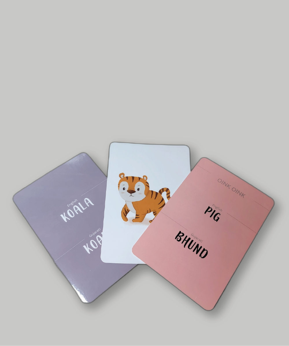 Gujarati-English Flash Cards Bundle : gray, white, pink