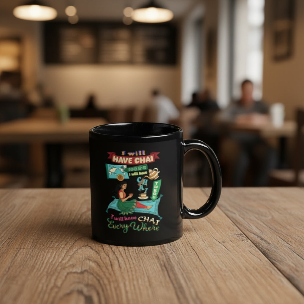 11oz mug on a wooden table in the cafe.