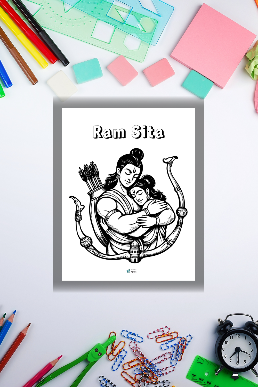 Ram Sita Digital Coloring page with colors in the background