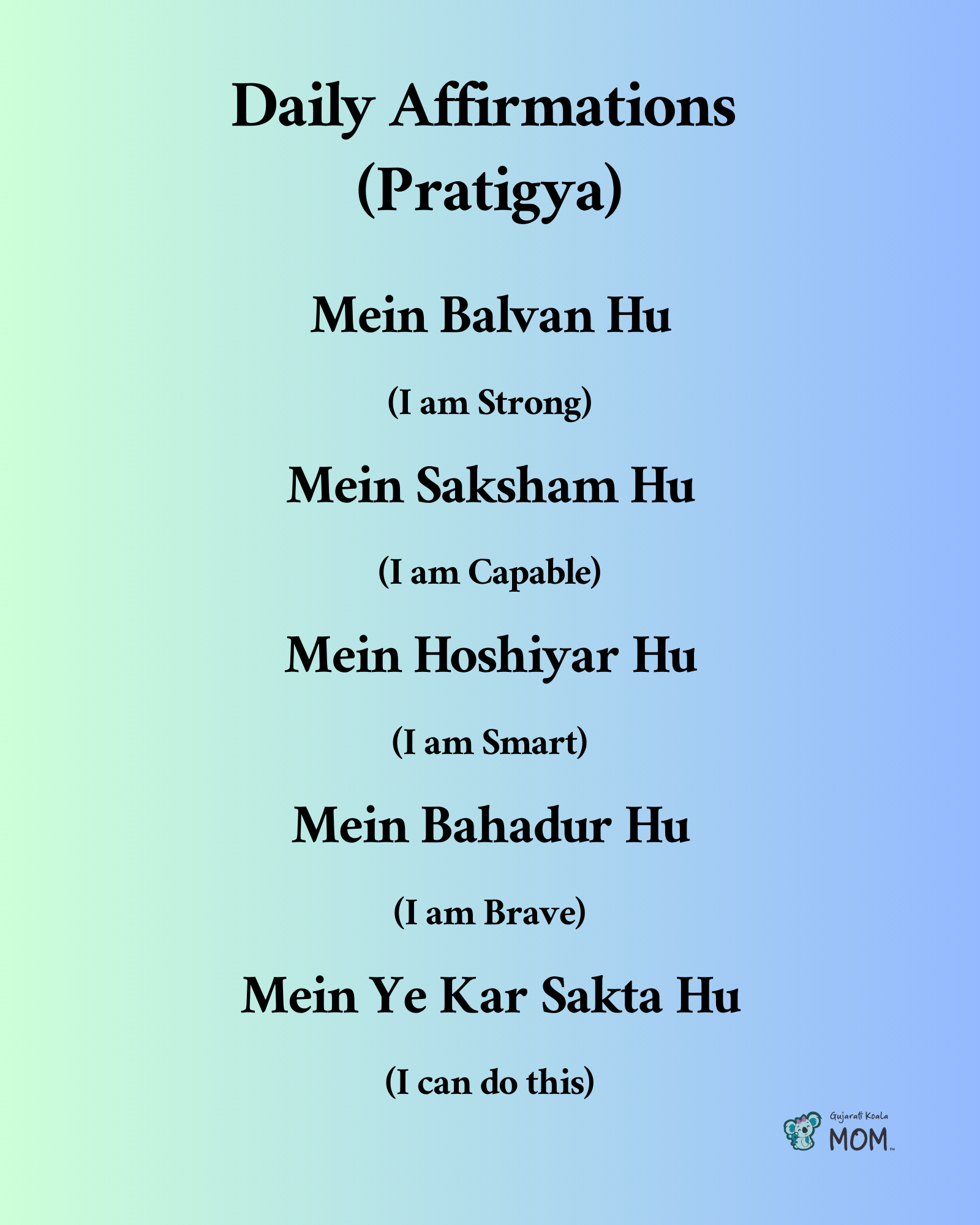 daily affirmations poster : green and blue