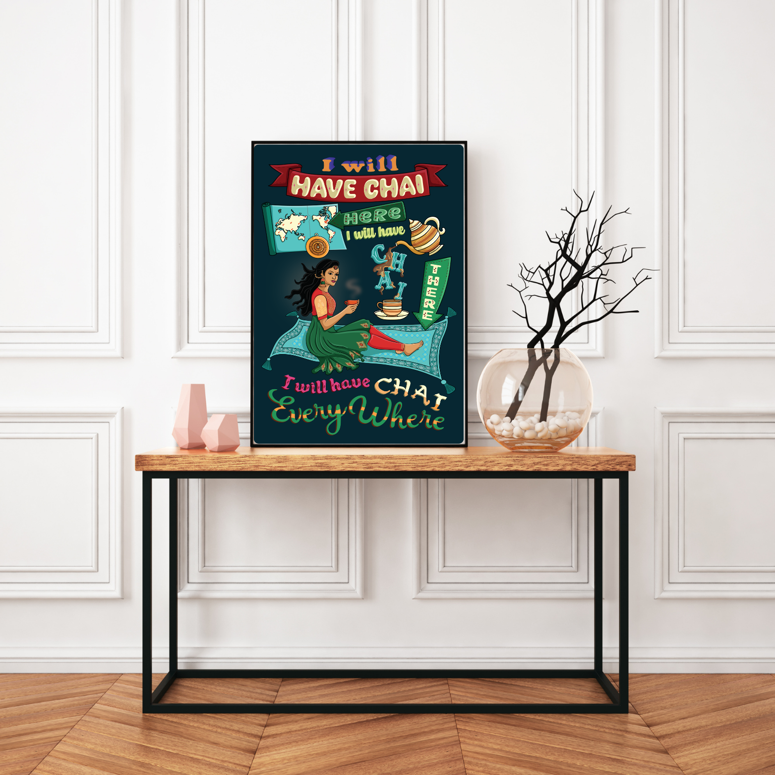 chai (tea) lover wall art on the welcome table