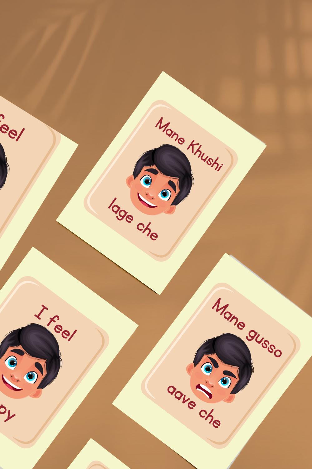 English-Gujarati Emotion Flash cards of happy and angry