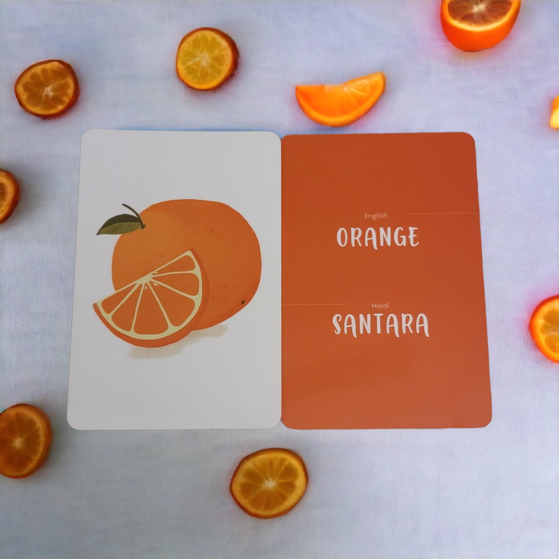 Gujarati Koala Mom, orange fruit, santara  Hindi flash card