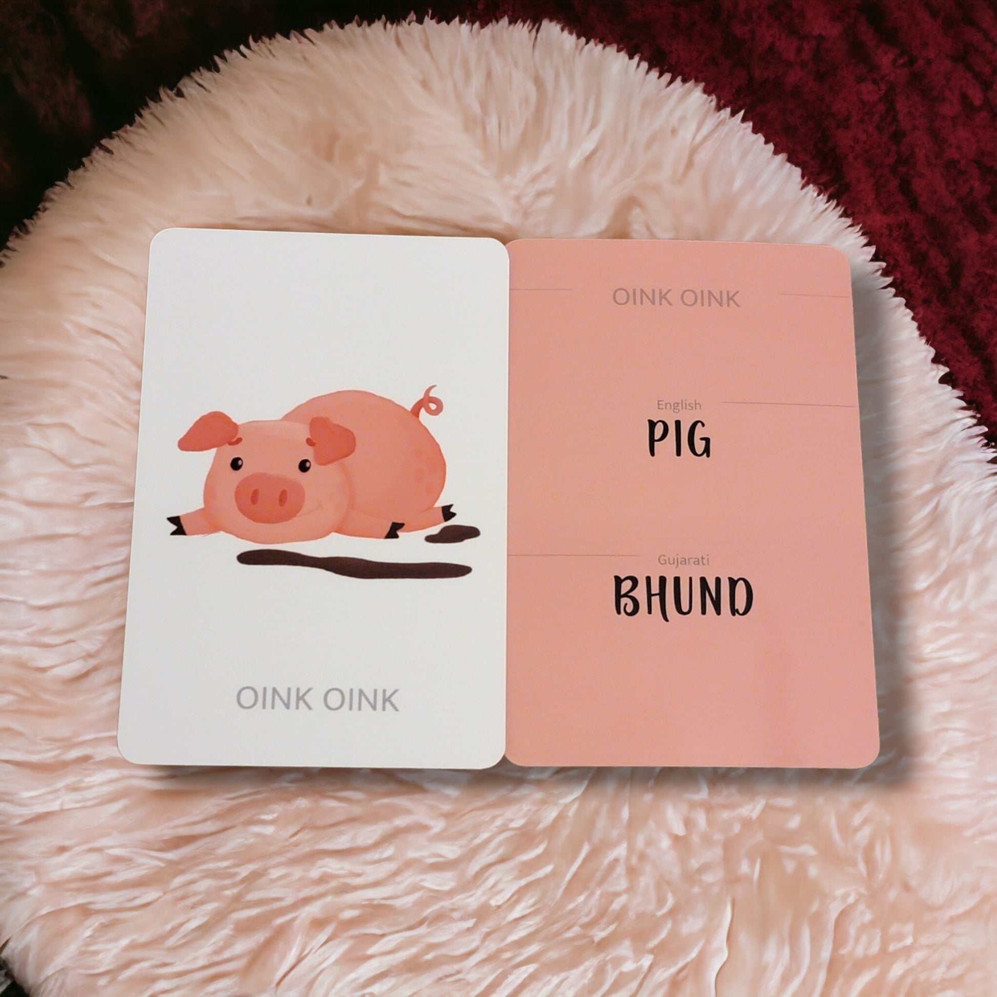 Gujarati Koala Mom, Pink, bhund, front and back Animal flash cards